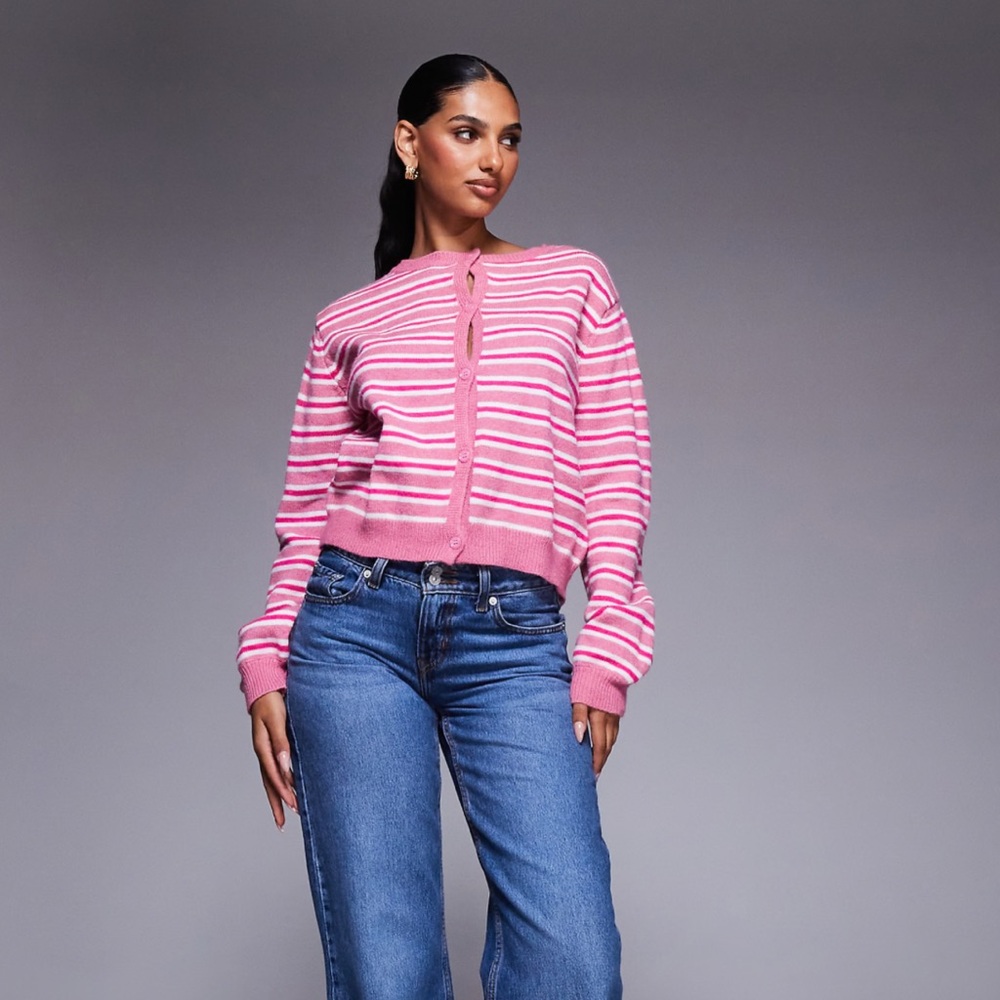 Princess Polly Heavenly Dream Pink White Striped Cottage Oversized Cardigan